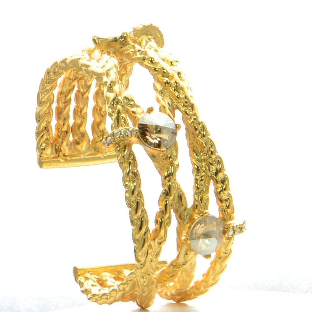 OSCAR DE LA RENTA Gold Tone Crystal Cuff Bracelet